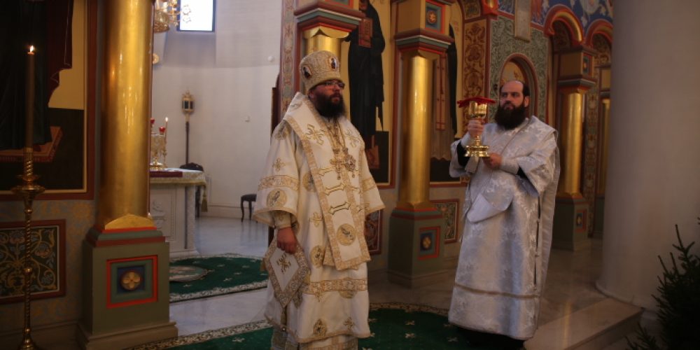 Архиепископ Егорьевский Матфей совершил Литургию в храме преподобного Серафима Саровского в Раеве