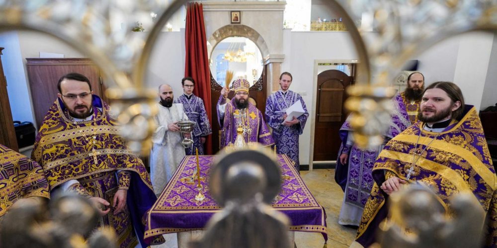 Сослужение викарного архиерея Святейшему Патриарху Кириллу в великом освящении храма Сретения Господня в Жулебине